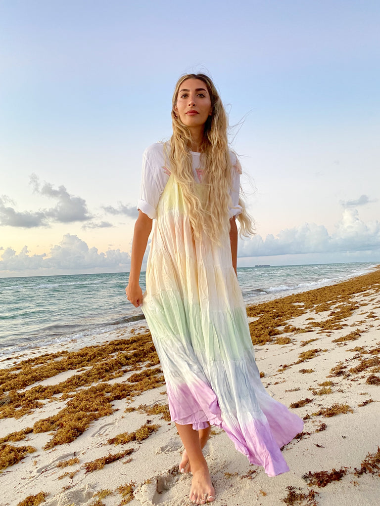 Rainbow Watercolor Maxi Dress